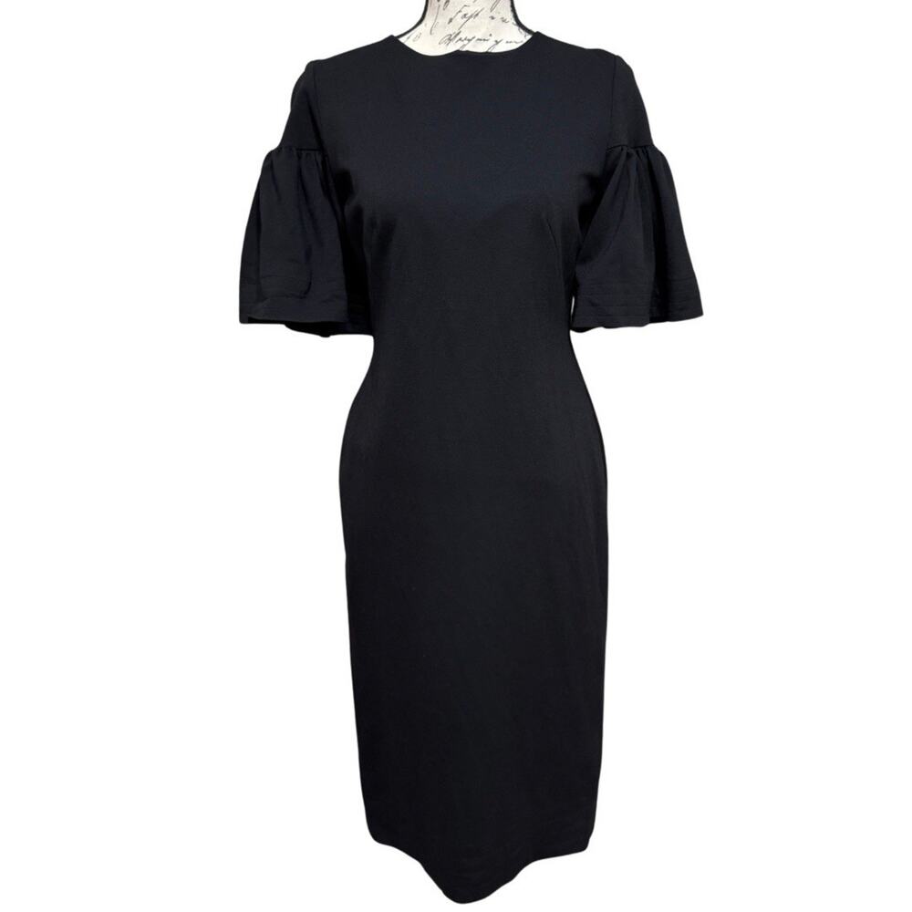 Kate Spade Flounce Sleeve Ponte Dress Size S Black Back Zip Knee Length Sheath